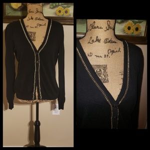 Black cardigan with gold chain detail